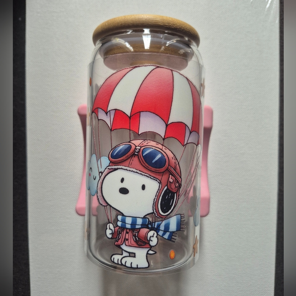 🪻3/$25 Snoopy Themed 16oz Glass Tumbler - You CHOOSE DESIGN custom Lid Straw